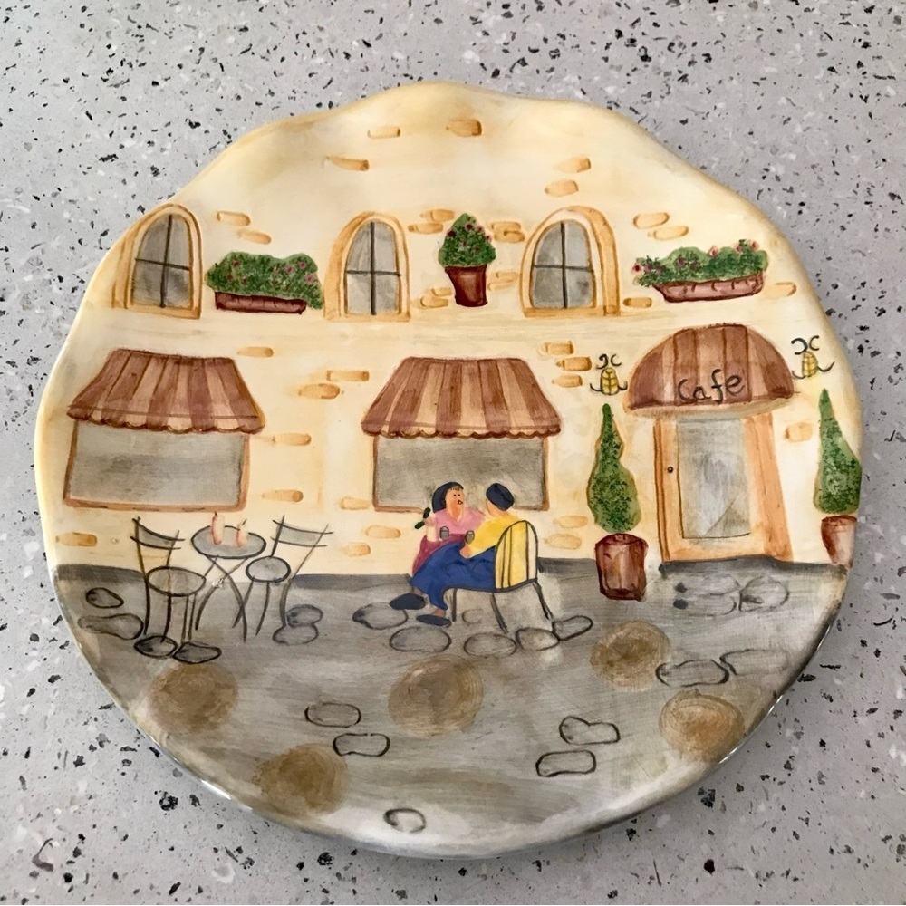 Plate, Bella Casa by Ganz, 10”, 3-D Featuring a Couple Dining, “The Cafe…